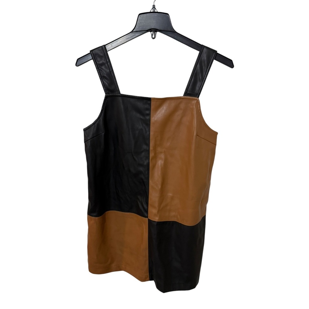 BB Dakota Steve Madden Faux Leather Colorblock Mini Dress Black Brown Large